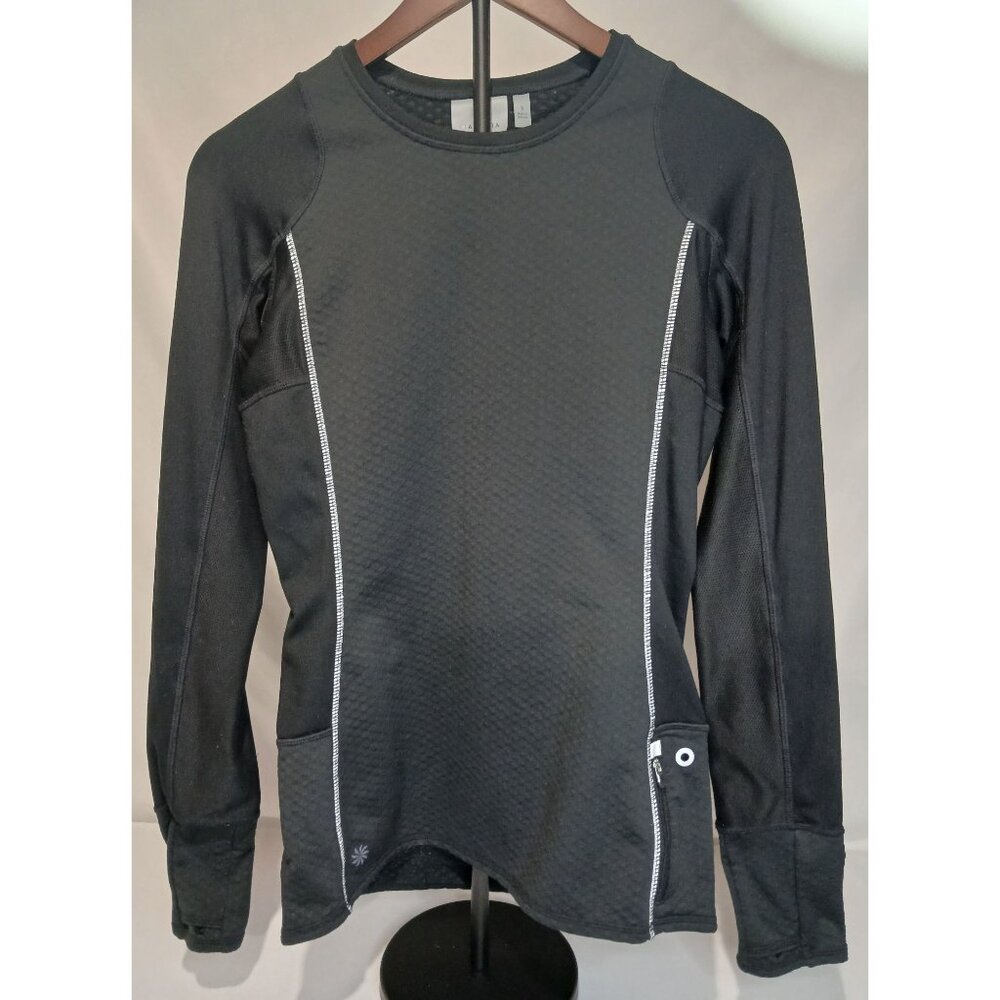 Athleta Reflective Heatzone Running Shirt Black Small Long Sleeve Zipper Pocket - Picture 3 of 10